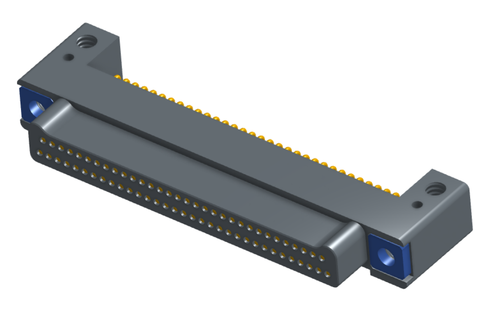 NK-2C4-065-128-TH00 - Nano-miniature D-shaped horizontal surface board mount (SMT) connector with mounting holes, 2 rows with 65 contacts, and threaded holes for attachment hardware. (Plug)