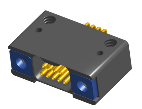 NK-2D2-009-225-TH00 - Nano-miniature D-shaped horizontal surface board mount (SMT) connector with mounting holes, 2 rows with 9 contacts, and threaded holes for attachment hardware. (Receptacle)