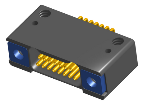 NK-2D2-015-225-TH00 - Nano-miniature D-shaped horizontal surface board mount (SMT) connector with mounting holes, 2 rows with 15 contacts, and threaded holes for attachment hardware. (Receptacle)