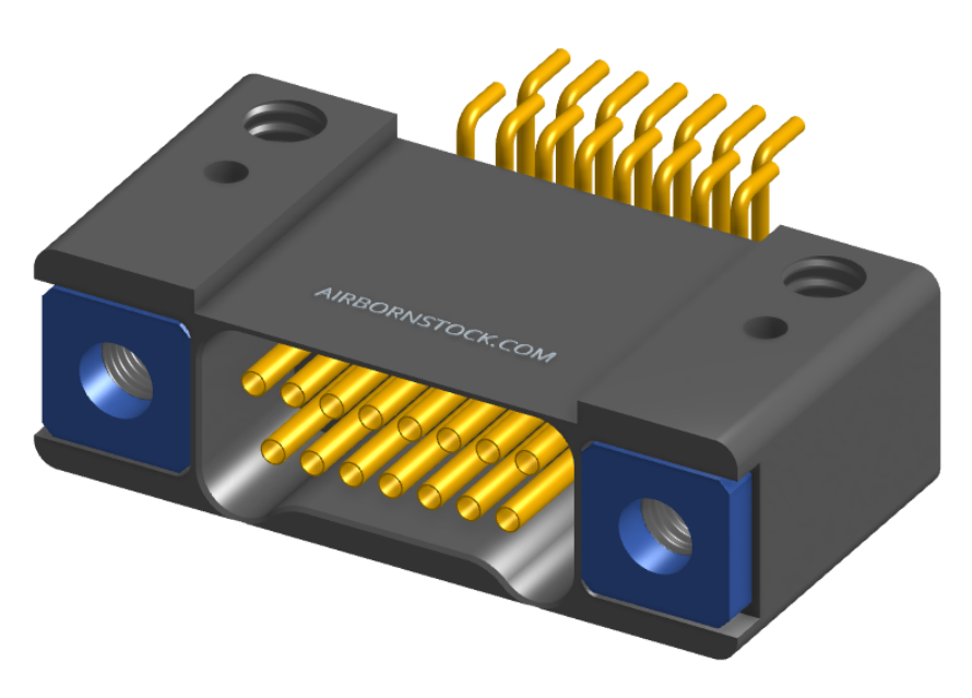 NK-2D4-015-228-TH00 - Nano-miniature D-shaped horizontal surface board mount (SMT) connector with mounting holes, 2 rows with 15 contacts, and threaded holes for attachment hardware. (Receptacle)
