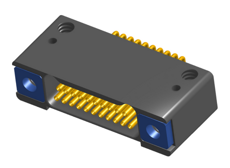 NK-2D2-021-225-TH00 - Nano-miniature D-shaped horizontal surface board mount (SMT) connector with mounting holes, 2 rows with 21 contacts, and threaded holes for attachment hardware. (Receptacle)