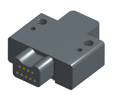 NK-2E2-009-335-0000 - Nano-miniature D-shaped right angle plated through hole (PTH) board mount connector with mounting holes, 2 rows with 9 contacts, and no hardware. (Plug)
