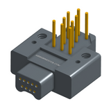 NK-2E2-009-335-0000 - Nano-miniature D-shaped right angle plated through hole (PTH) board mount connector with mounting holes, 2 rows with 9 contacts, and no hardware. (Plug)
