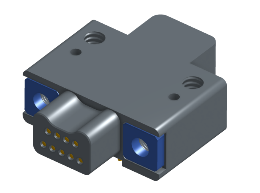 NK-2E2-009-325-TH00 - Nano-miniature D-shaped right angle plated through hole (PTH) board mount connector with mounting holes, 2 rows with 9 contacts, and no hardware. (Plug)