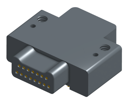 NK-2E2-015-335-0000 - Nano-miniature D-shaped right angle plated through hole (PTH) board mount connector with mounting holes, 2 rows with 15 contacts, and no hardware. (Plug)