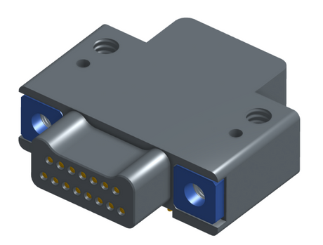 NK-2E2-015-325-TH00 - Nano-miniature D-shaped right angle plated through hole (PTH) board mount connector with mounting holes, 2 rows with 15 contacts, and no hardware. (Plug)