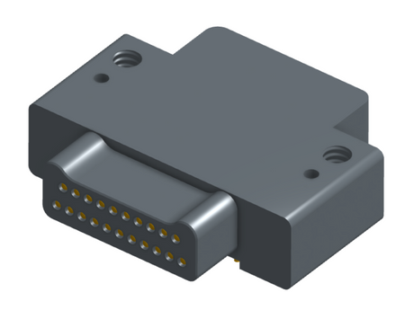 NK-2E2-021-335-0000 - Nano-miniature D-shaped right angle plated through hole (PTH) board mount connector with mounting holes, 2 rows with 21 contacts, and no hardware. (Plug)