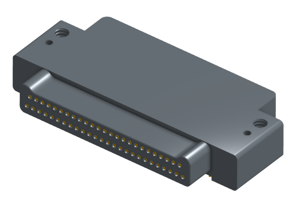NK-2E2-051-335-0000 - Nano-miniature D-shaped right angle plated through hole (PTH) board mount connector with mounting holes, 2 rows with 51 contacts, and no hardware. (Plug)
