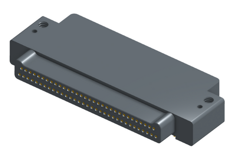 NK-2E2-065-335-0000 - Nano-miniature D-shaped right angle plated through hole (PTH) board mount connector with mounting holes, 2 rows with 65 contacts, and no hardware. (Plug)