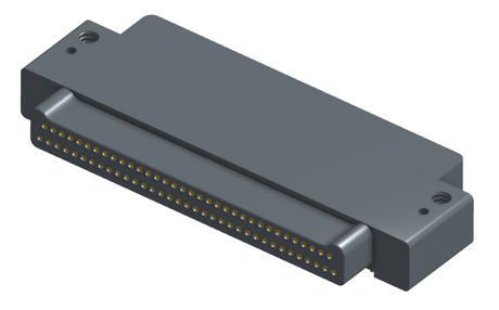NK-2E2-069-335-0000 - Nano-miniature D-shaped right angle plated through hole (PTH) board mount connector with mounting holes, 2 rows with 69 contacts, and no hardware. (Plug)