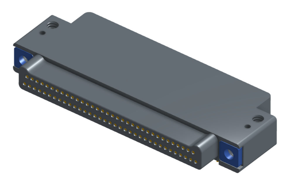 NK-2E2-069-325-TH00 - Nano-miniature D-shaped right angle plated through hole (PTH) board mount connector with mounting holes, 2 rows with 69 contacts, and no hardware. (Plug)