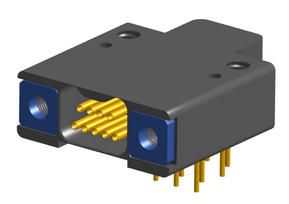 NK-2F2-009-445-0000 - Nano-miniature D-shaped right angle plated through hole (PTH) board mount connector with mounting holes, 2 rows with 9 contacts, and no hardware. (Receptacle)