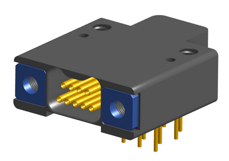 NK-2F2-009-435-0000 - Nano-miniature D-shaped right angle plated through hole (PTH) board mount connector with mounting holes, 2 rows with 9 contacts, and no hardware. (Receptacle)