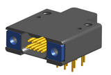 NK-2F2-009-445-TH00 - Nano-miniature D-shaped right angle plated through hole (PTH) board mount connector with mounting holes, 2 rows with 9 contacts, and threaded holes for attachment hardware. (Receptacle)