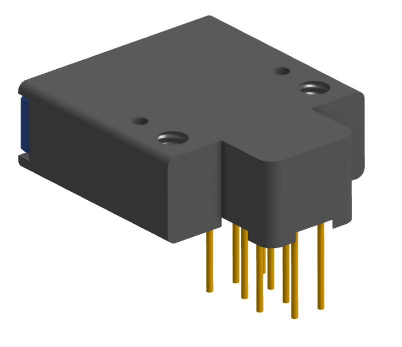 NK-2F2-009-445-TH00 - Nano-miniature D-shaped right angle plated through hole (PTH) board mount connector with mounting holes, 2 rows with 9 contacts, and threaded holes for attachment hardware. (Receptacle)