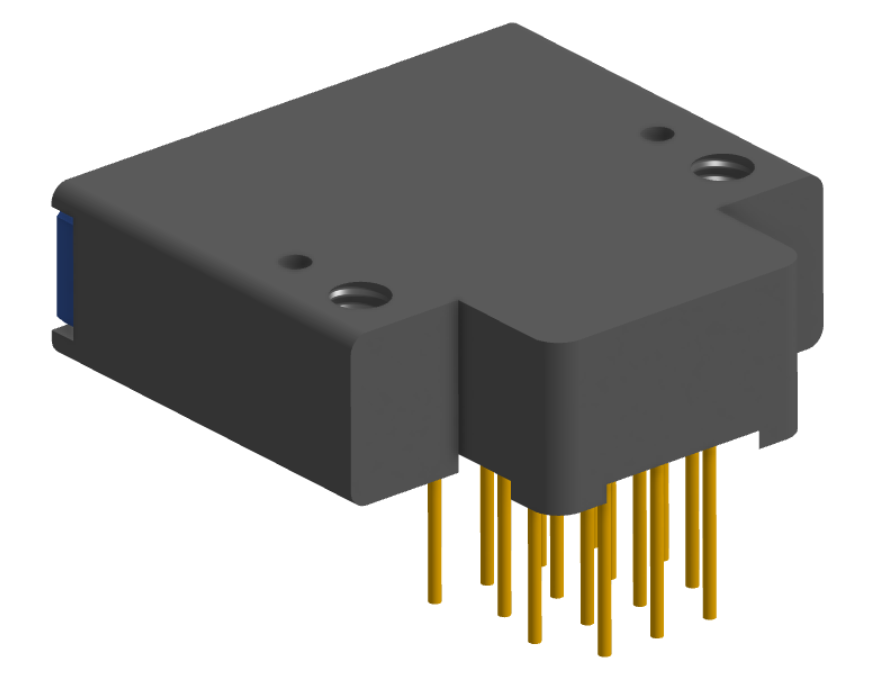 NK-2F2-015-435-TH00 - Nano-miniature D-shaped right angle plated through hole (PTH) board mount connector with mounting holes, 2 rows with 15 contacts, and threaded holes for attachment hardware. (Receptacle)