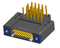 NK-2F4-021-435-TH00 - Nano-miniature D-shaped right angle plated through hole (PTH) board mount connector with mounting holes, 2 rows with 21 contacts, and threaded holes for attachment hardware. (Receptacle)