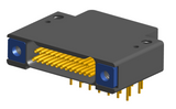 NK-2F2-025-438-TH00 - Nano-miniature D-shaped right angle plated through hole (PTH) board mount connector with mounting holes, 2 rows with 25 contacts, and threaded holes for attachment hardware. (Receptacle)
