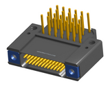 NK-2F2-025-438-TH00 - Nano-miniature D-shaped right angle plated through hole (PTH) board mount connector with mounting holes, 2 rows with 25 contacts, and threaded holes for attachment hardware. (Receptacle)