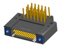 NK-2F4-025-438-TH00 - Nano-miniature D-shaped right angle plated through hole (PTH) board mount connector with mounting holes, 2 rows with 25 contacts, and threaded holes for attachment hardware. (Receptacle)