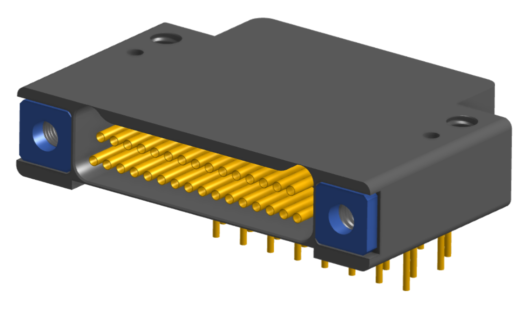 NK-2F2-031-455-TH00 - Nano-miniature D-shaped right angle plated through hole (PTH) board mount connector with mounting holes, 2 rows with 31 contacts, and threaded holes for attachment hardware. (Receptacle)