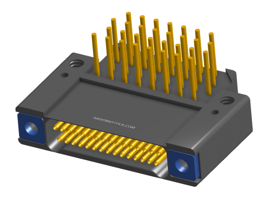 NK-2F2-031-455-TH00 - Nano-miniature D-shaped right angle plated through hole (PTH) board mount connector with mounting holes, 2 rows with 31 contacts, and threaded holes for attachment hardware. (Receptacle)