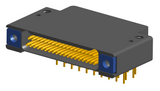 NK-2F2-037-435-TH00 - Nano-miniature D-shaped right angle plated through hole (PTH) board mount connector with mounting holes, 2 rows with 37 contacts, and threaded holes for attachment hardware. (Receptacle)