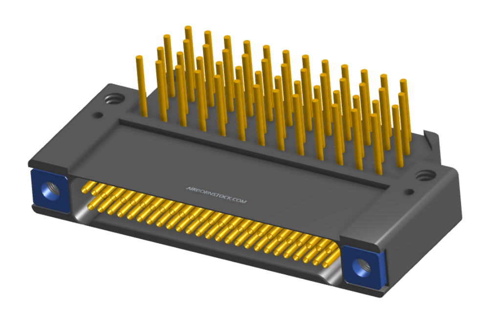 NK-2F2-051-435-TH00 - Nano-miniature D-shaped right angle plated through hole (PTH) board mount connector with mounting holes, 2 rows with 51 contacts, and threaded holes for attachment hardware. (Receptacle)