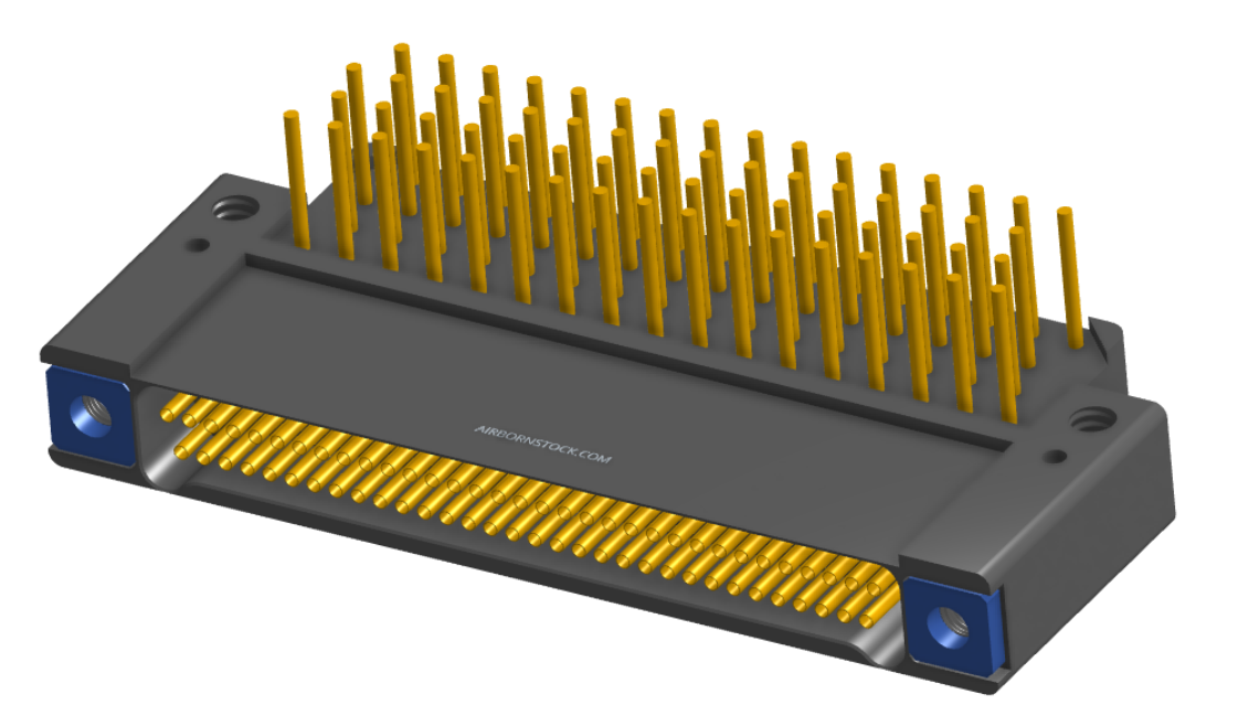 NK-2F2-065-435-TH00 - Nano-miniature D-shaped right angle plated through hole (PTH) board mount connector with mounting holes, 2 rows with 65 contacts, and threaded holes for attachment hardware. (Receptacle)