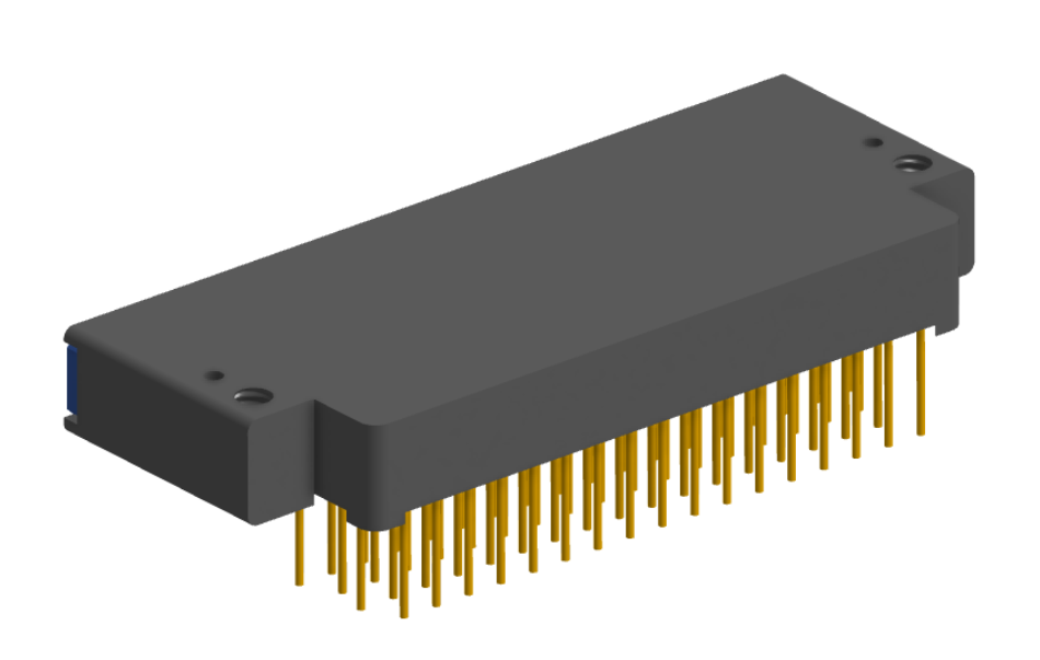 NK-2F2-069-435-TH00 - Nano-miniature D-shaped right angle plated through hole (PTH) board mount connector with mounting holes, 2 rows with 69 contacts, and threaded holes for attachment hardware. (Receptacle)
