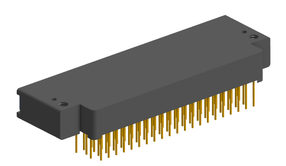 NK-2F2-085-435-TH00 - Nano-miniature D-shaped right angle plated through hole (PTH) board mount connector with mounting holes, 2 rows with 85 contacts, and threaded holes for attachment hardware. (Receptacle)