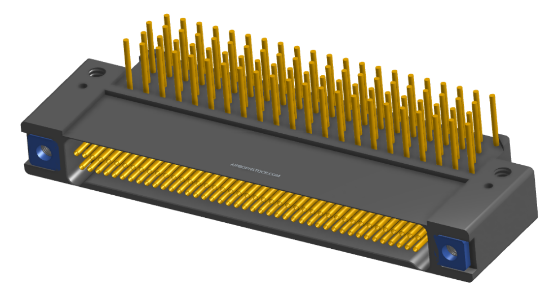 NK-2F2-085-435-TH00 - Nano-miniature D-shaped right angle plated through hole (PTH) board mount connector with mounting holes, 2 rows with 85 contacts, and threaded holes for attachment hardware. (Receptacle)