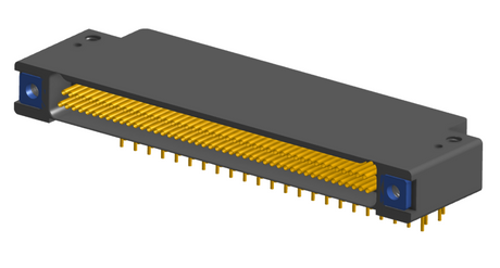 NK-2F2-091-435-TH00 - Nano-miniature D-shaped right angle plated through hole (PTH) board mount connector with mounting holes, 2 rows with 91 contacts, and threaded holes for attachment hardware. (Receptacle)