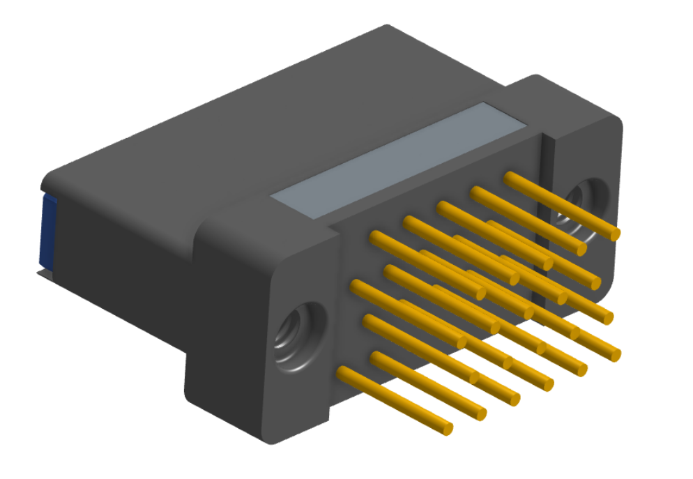 NK-2H2-021-235-TH00 - Nano-miniature D-shaped vertical plated through hole (PTH) board mount connector with mounting holes, 2 rows with 21 contacts, and threaded holes for attachment hardware. (Receptacle)