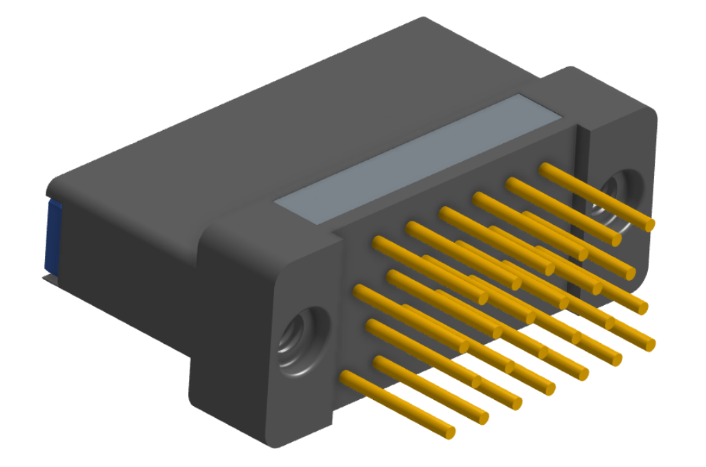 NK-2H2-025-258-TH00 - Nano-miniature D-shaped vertical plated through hole (PTH) board mount connector with mounting holes, 2 rows with 25 contacts, and threaded holes for attachment hardware. (Receptacle)