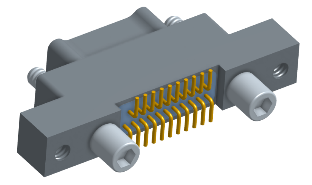 NK-2K3-021-128-JC00 - Nano-miniature D-shaped vertical surface board mount (SMT) connector with mounting ears, 2 rows with 21 contacts, and no hardware. (Plug)