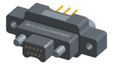 NK-2M5-009-135-JC00 - Nano-miniature D-shaped vertical plated through hole (PTH) board mount connector with mounting ears, 2 rows with 9 contacts, and no hardware. (Plug)