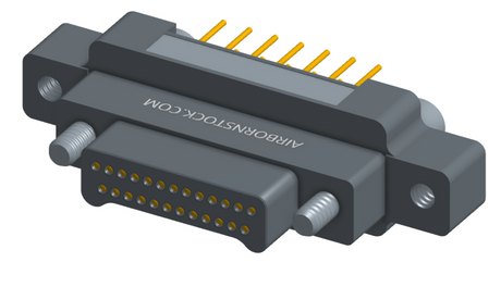 NK-2M5-025-158-JC00 - Nano-miniature D-shaped vertical plated through hole (PTH) board mount connector with mounting ears, 2 rows with 25 contacts, and no hardware. (Plug)