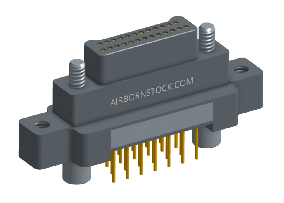 NK-2M5-025-135-JC00 - Nano-miniature D-shaped vertical plated through hole (PTH) board mount connector with mounting ears, 2 rows with 25 contacts, and no hardware. (Plug)