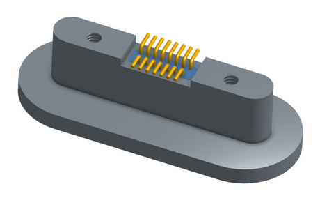 NKRP-2B4-015-225-TH00 - Nano-miniature D-shaped rear panel mount vertical surface board mount (SMT) connector with fluorosilicone o-ring, 2 rows with 36617 contacts, and threaded holes for attachment hardware. (Receptacle)