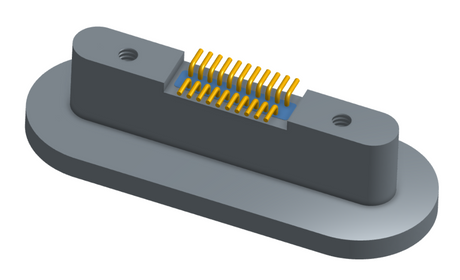 NKRP-2B4-021-225-TH00 - Nano-miniature D-shaped rear panel mount vertical surface board mount (SMT) connector with fluorosilicone o-ring, 2 rows with 36617 contacts, and threaded holes for attachment hardware. (Receptacle)