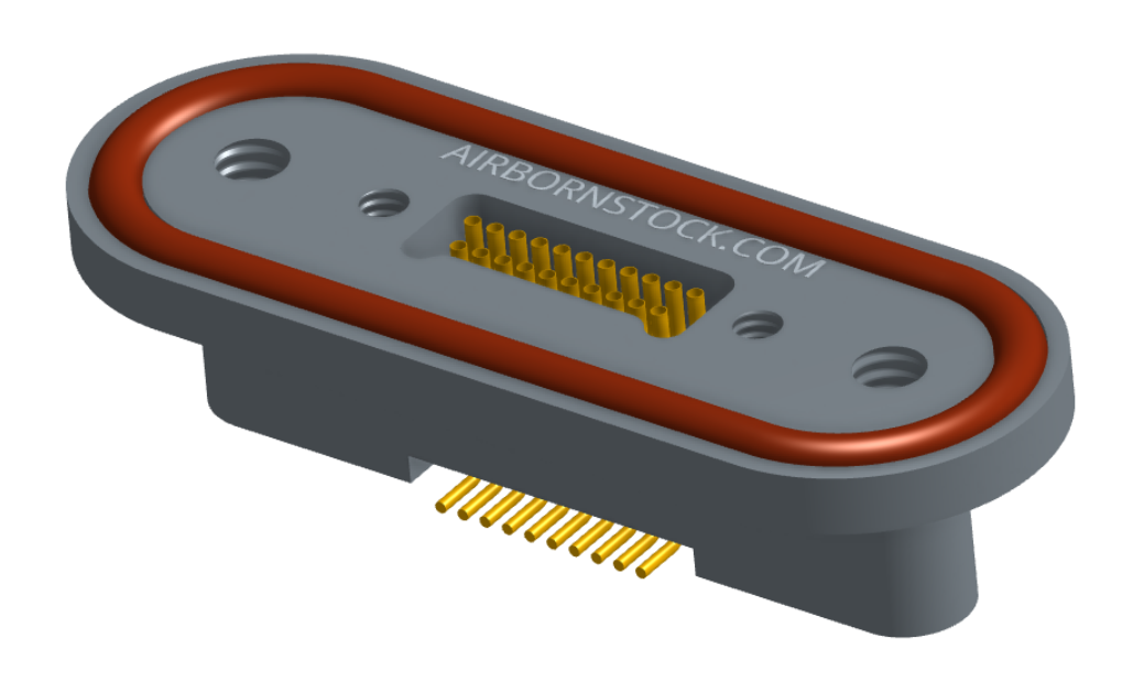 NKRP-2B4-021-225-TH00 - Nano-miniature D-shaped rear panel mount vertical surface board mount (SMT) connector with fluorosilicone o-ring, 2 rows with 36617 contacts, and threaded holes for attachment hardware. (Receptacle)