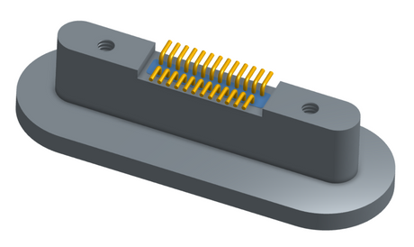 NKRP-2B4-025-225-TH00 - Nano-miniature D-shaped rear panel mount vertical surface board mount (SMT) connector with fluorosilicone o-ring, 2 rows with 36617 contacts, and threaded holes for attachment hardware. (Receptacle)