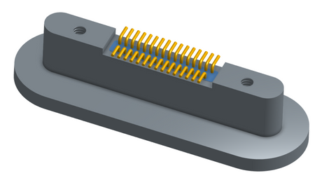 NKRP-2B4-031-225-TH00 - Nano-miniature D-shaped rear panel mount vertical surface board mount (SMT) connector with fluorosilicone o-ring, 2 rows with 36617 contacts, and threaded holes for attachment hardware. (Receptacle)