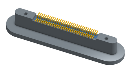 NKRP-2B4-065-225-TH00 - Nano-miniature D-shaped rear panel mount vertical surface board mount (SMT) connector with fluorosilicone o-ring, 2 rows with 36617 contacts, and threaded holes for attachment hardware. (Receptacle)