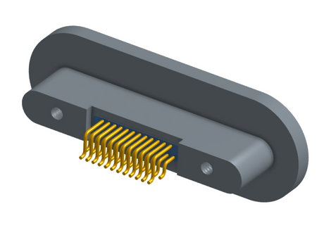 NKRP-2D4-025-225-TH00 - Nano-miniature D-shaped rear panel mount horizontal surface board mount (SMT) connector with fluorosilicone o-ring, 2 rows with 36617 contacts, and threaded holes for attachment hardware. (Receptacle)