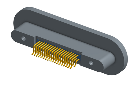 NKRP-2D4-037-225-TH00 - Nano-miniature D-shaped rear panel mount horizontal surface board mount (SMT) connector with fluorosilicone o-ring, 2 rows with 36617 contacts, and threaded holes for attachment hardware. (Receptacle)