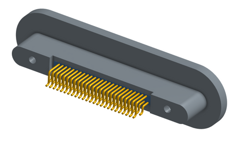NKRP-2D4-051-225-TH00 - Nano-miniature D-shaped rear panel mount horizontal surface board mount (SMT) connector with fluorosilicone o-ring, 2 rows with 36617 contacts, and threaded holes for attachment hardware. (Receptacle)