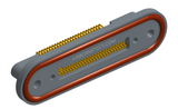 NKRP-2D4-051-225-TH00-EMI - Nano-miniature D-shaped rear panel mount horizontal surface board mount (SMT) connector with EMI o-ring in lieu of fluorosilicone o-ring, 2 rows with 36617 contacts, and threaded holes for attachment hardware. (Receptacle)