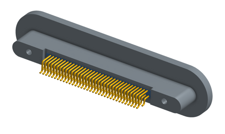 NKRP-2D4-069-225-TH00 - Nano-miniature D-shaped rear panel mount horizontal surface board mount (SMT) connector with fluorosilicone o-ring, 2 rows with 36617 contacts, and threaded holes for attachment hardware. (Receptacle)